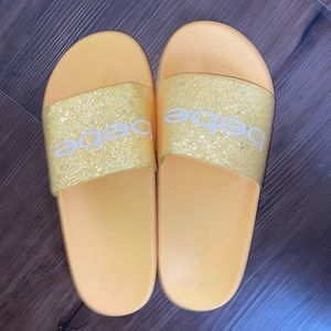 Bebe yellow sparkle slides